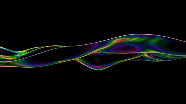 Vibrant liquid wavy background. 3D illustration abstract iridescent fluid render. Neon holographic smooth surface with colorful interference. Stylish spectrum flow motion.