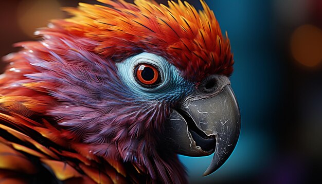 Vibrant macaw perched on branch looking at camera generated by AI