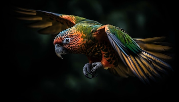 Free photo vibrant macaw perching on branch in forest generated by ai