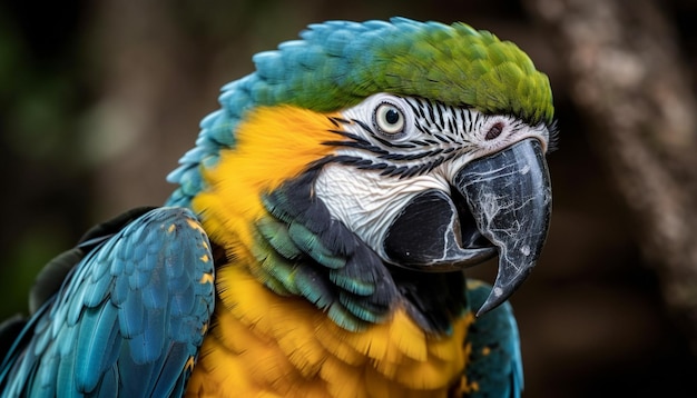 Free photo vibrant macaw perching on branch in rainforest generated by ai