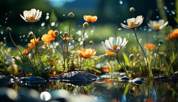 Foto gratuita un vivace prato di fiori selvatici riflette la bellezza della natura generata dall'intelligenza artificiale