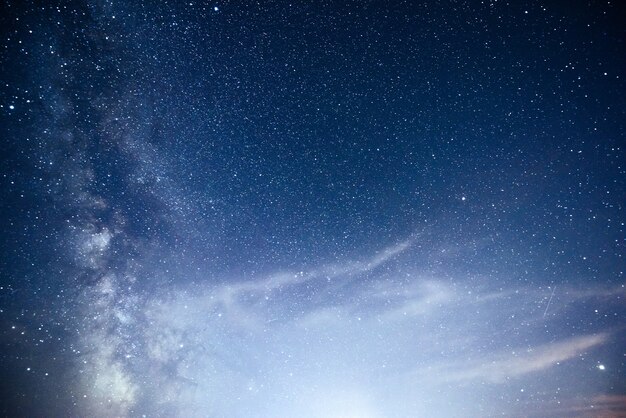Яркое ночное небо со звездами, туманностями и галактиками.