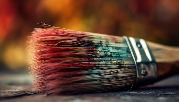 Free photo vibrant paintbrush strokes on old wooden plank generated by ai