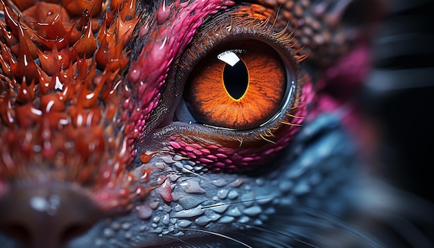 Foto gratuita un vibrante occhio di pavone che fissa la bellezza della natura nei colori generati dall'intelligenza artificiale