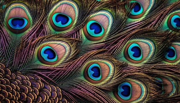 Vibrant peacock feather showcases beauty in nature ornate elegance generated by AI