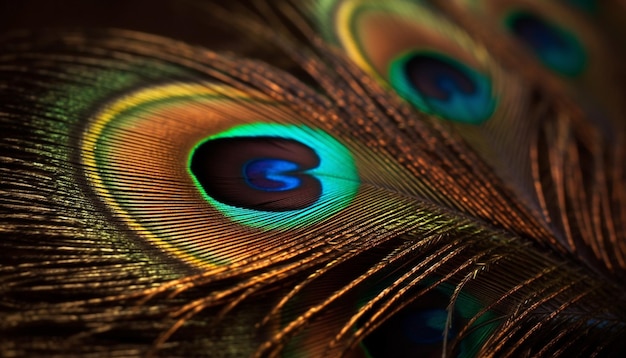 Free photo vibrant peacock feathers showcase nature beauty and elegance generated by ai