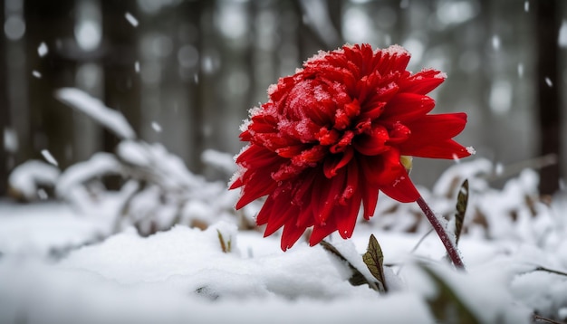Foto gratuita petali vibranti di fiore singolo nella neve generati dall'intelligenza artificiale