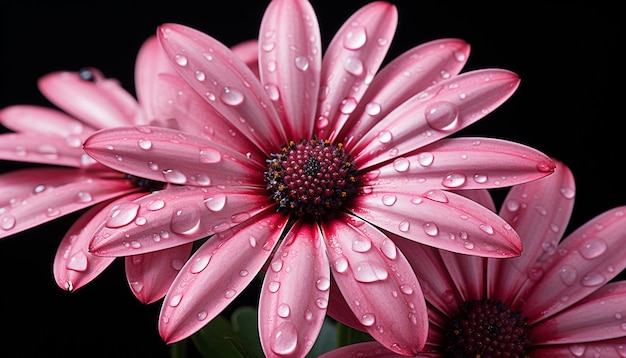 露に濡れた鮮やかなピンクのデイジーは、人工知能によって生み出された自然の美しさを反映しています