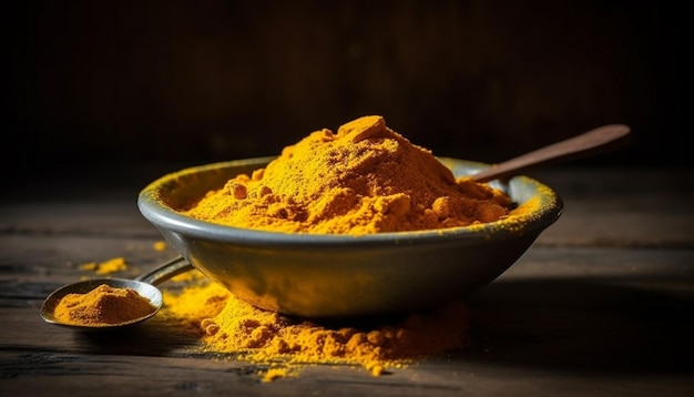 Vibrant spices add flavor to fresh curry bowls generated by AI