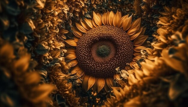 Vibrant sunflower blossom shines in summer sunlight generated by AI
