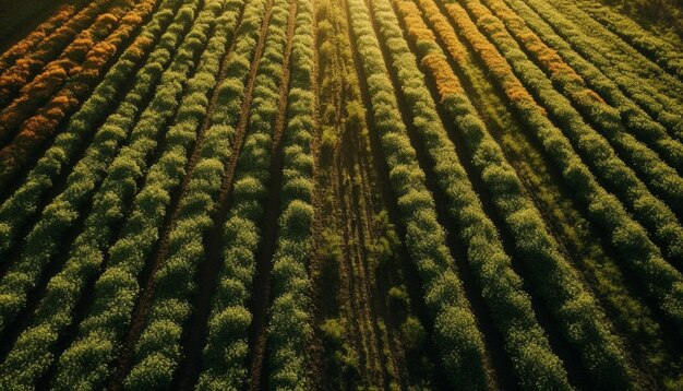 Vibrant sunflowers in a row autumn harvest generated by AI