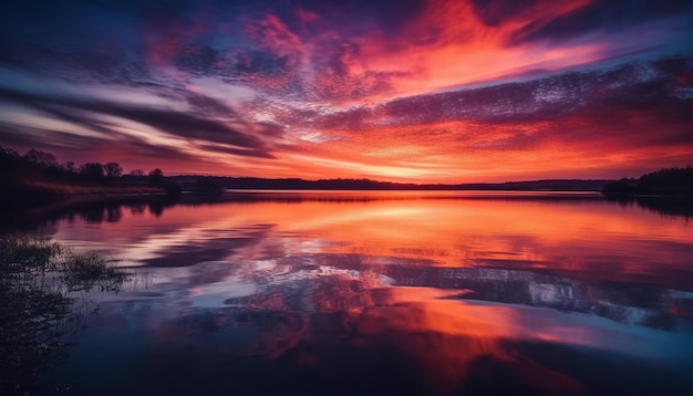 Free photo vibrant sunset reflects on tranquil water landscape generated by ai