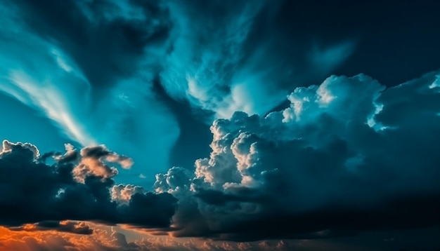 Бесплатное фото Яркое закатное небо над идиллической красотой ландшафта, созданное искусственным интеллектом