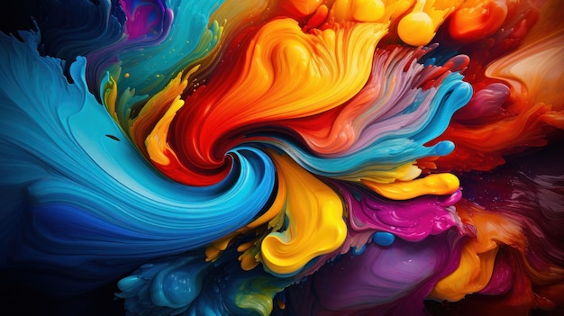 Vibrant swirls of primary colors merge creating a kaleidoscope effect
