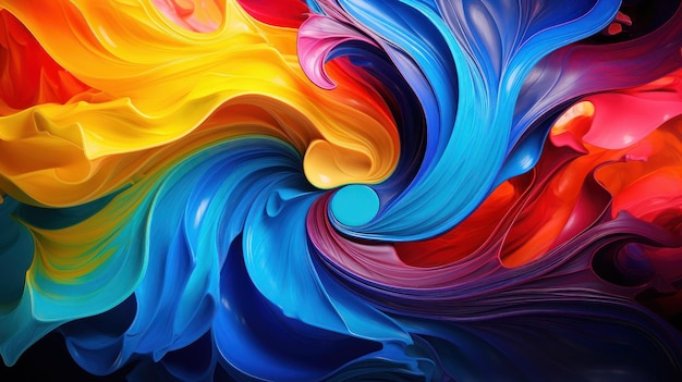 Vibrant swirls of primary colors merge creating a kaleidoscope effect