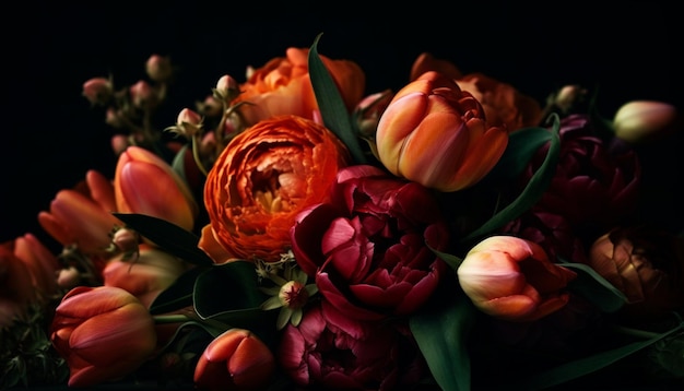 Free photo vibrant tulip bouquet a gift of love generated by ai