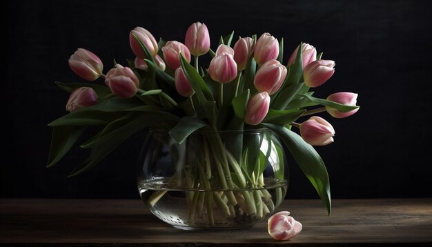 Vibrant tulips in vase nature romance gift generated by AI