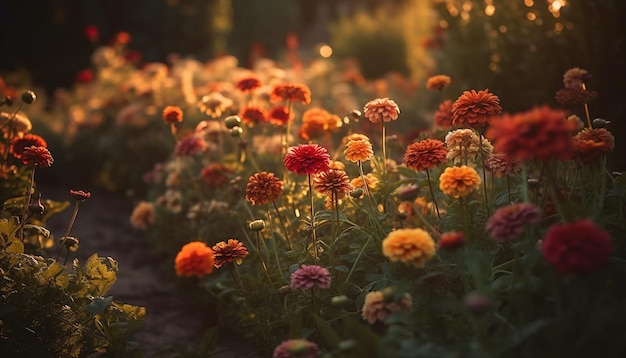 Vibrant wildflowers bloom in tranquil meadow scene generated by AI