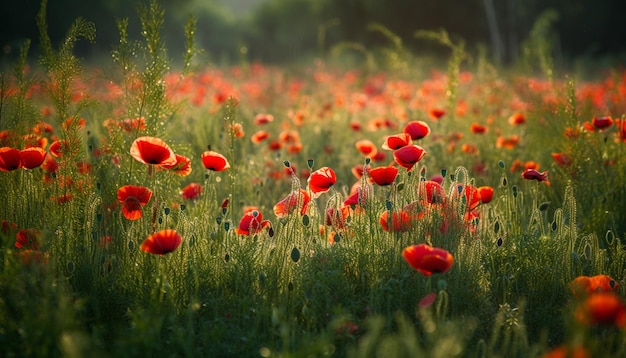 Foto gratuita vibranti fiori selvatici sbocciano in una tranquilla scena di prato generata dall'intelligenza artificiale