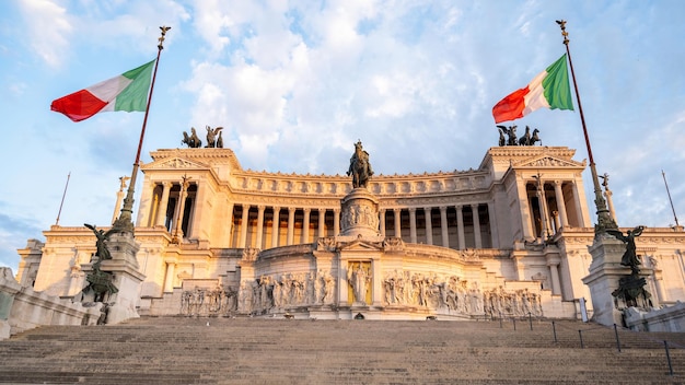 Victor Emmanuel II Monument in Rome at sunset Italy