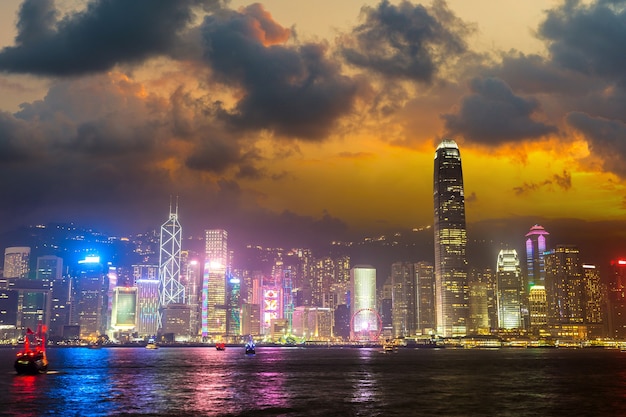 Premium Photo | Victoria harbour in hong kong at sunset