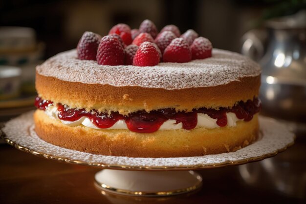 Бисквитный торт Виктория на белом фоне Традиционный лондонский десерт Ай генеративный