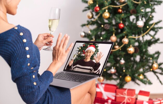 Video conference christmas party online with friends