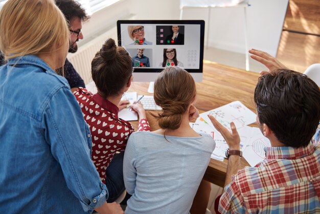 Video conference with coworkers from abroad