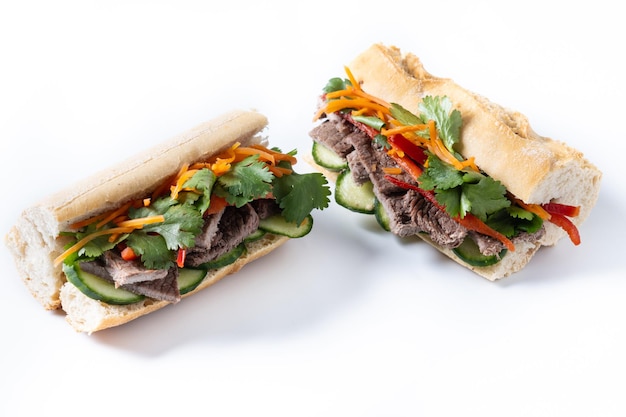 Free photo vietnamese pork banh mi sandwich isolated on white background