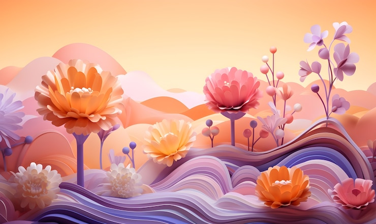 免費 Photo 3d 抽象風景與花朵的景觀