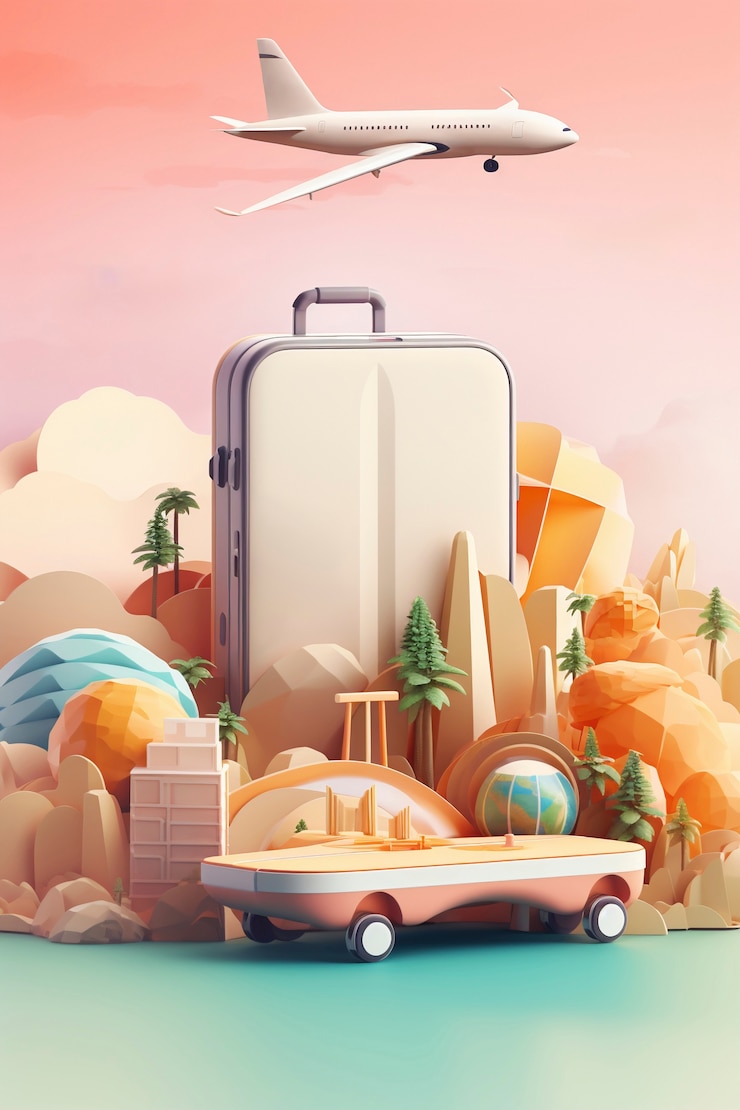 Free Photo view of 3d airplane with travel destination landscape