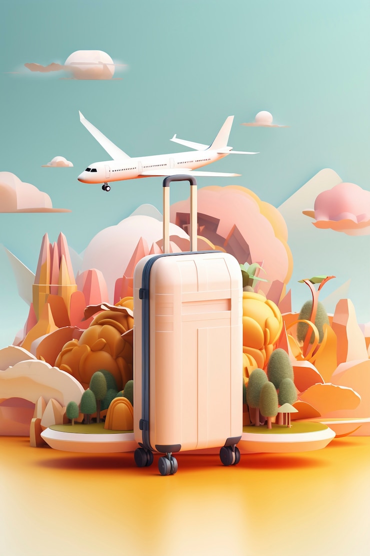 Free Photo view of 3d airplane with travel destination landscape