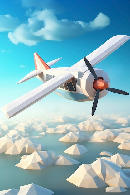날개와 엔진이 있는 3D 비행기의 모습