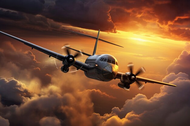 翼とエンジンを備えた 3D 飛行機の景色