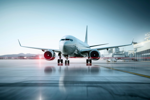 View of 3d airplane with wings and engine