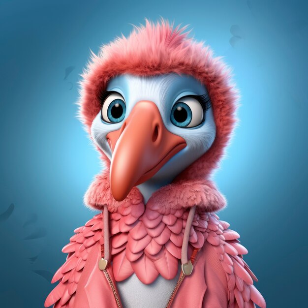 View of 3d animated cartoon bird