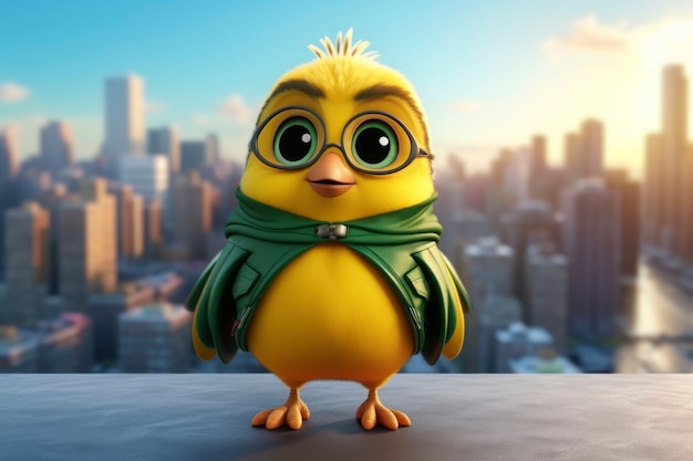 View of 3d animated cartoon bird