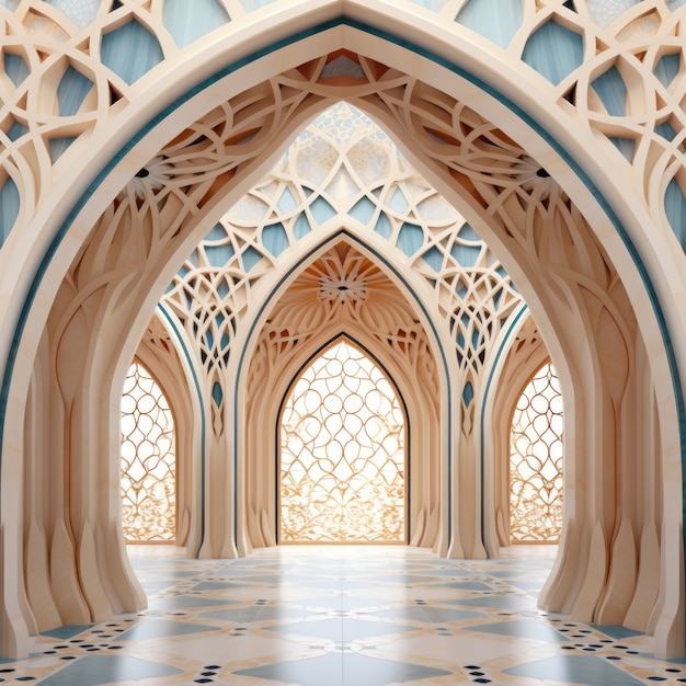 View of 3d arch with islamic motif