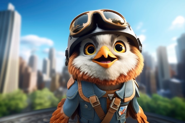 View of 3d aviator bird