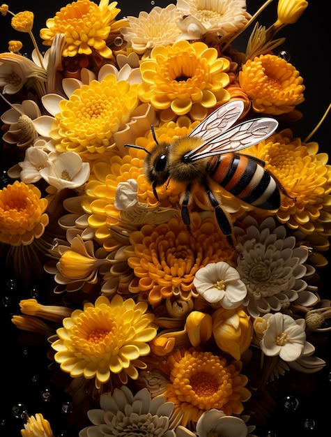 View 3d bee insect with flowers