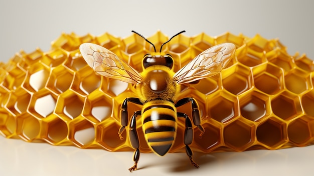 Free photo view 3d bee insect with honeycomb