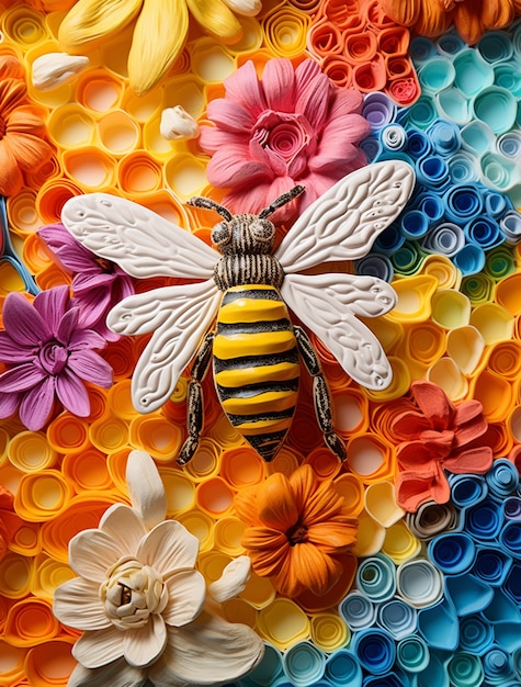 Free photo view of 3d bee with flowers