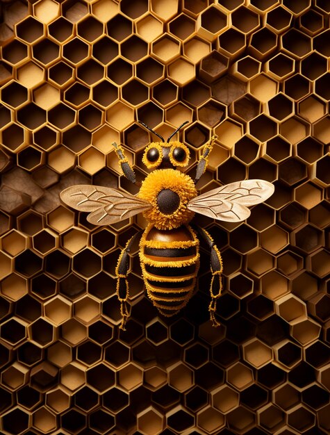 Вид на 3D пчелу с сотами
