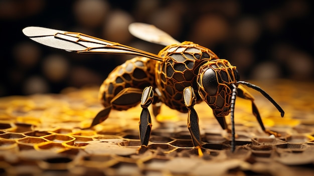 View of 3d bee with paper style effect