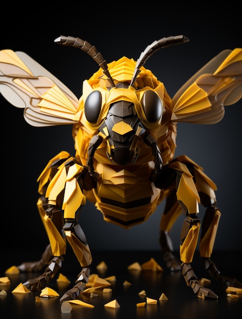 Foto gratuita vista dell'ape 3d con effetto stile carta