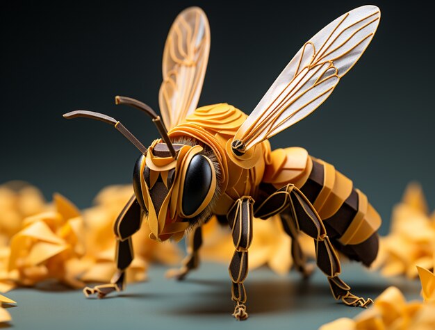 Free photo view of 3d bee with paper style effect