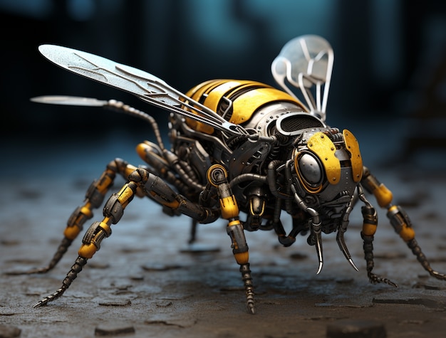 View of 3d bee with steampunk efefct