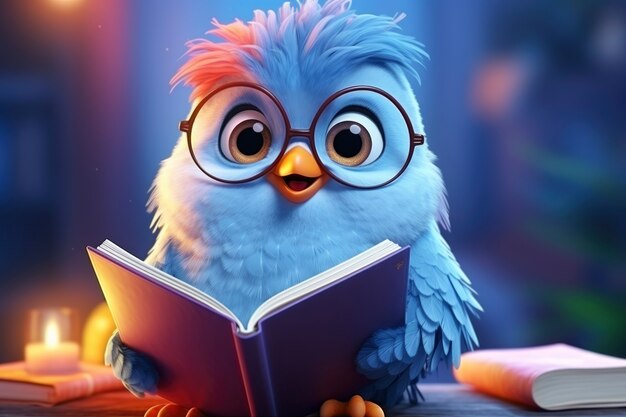 View of 3d bird with book