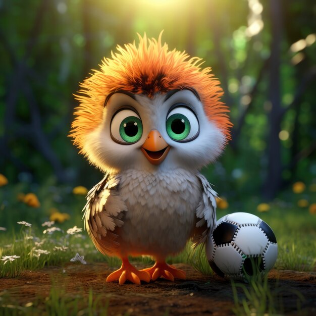 Вид на 3D-птицу с футбольным мячом