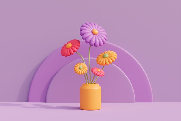 View of 3d blooming flowers